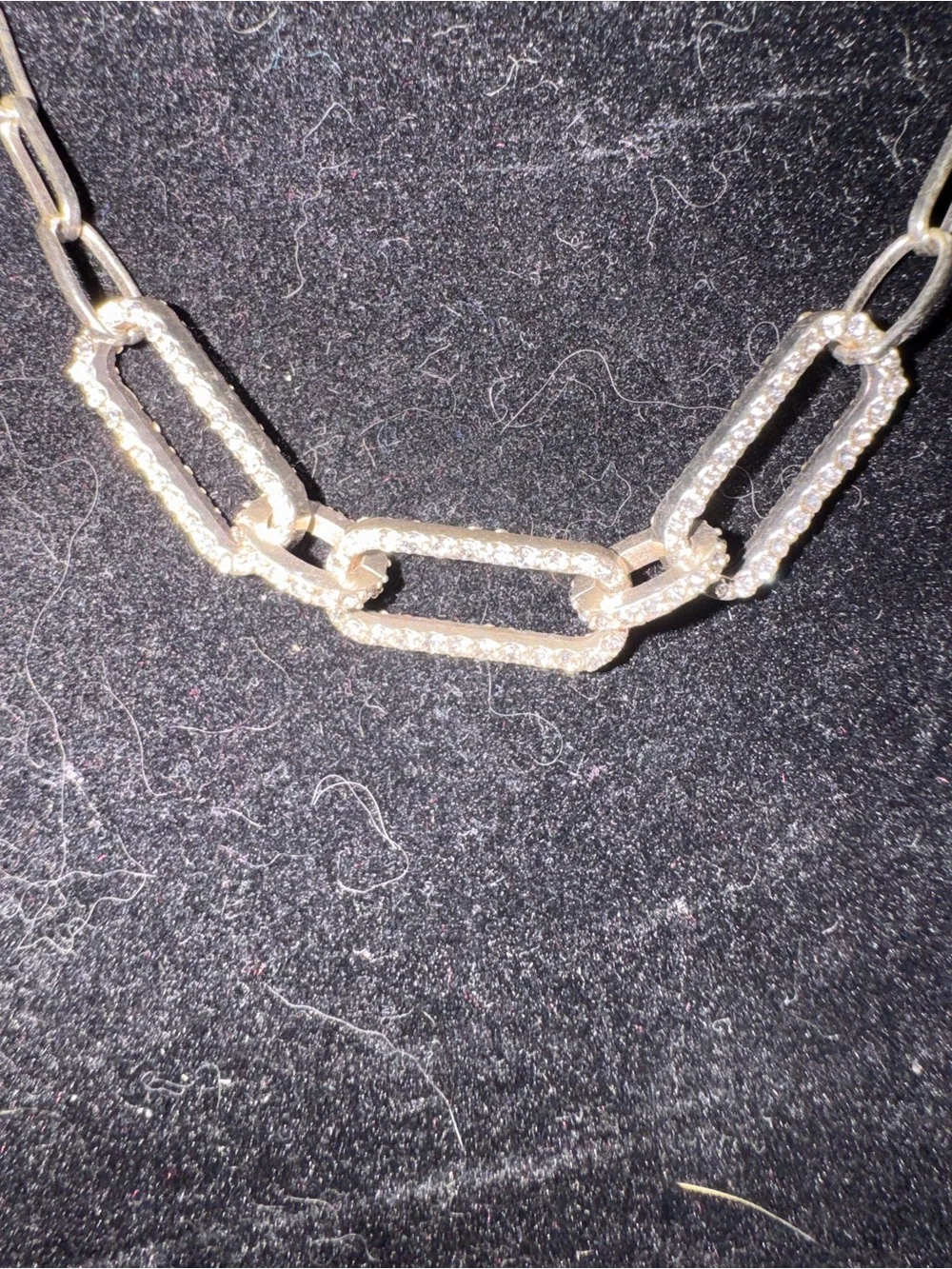 Silver Link Chain Necklace with Pavé Accents - Women Jewelry